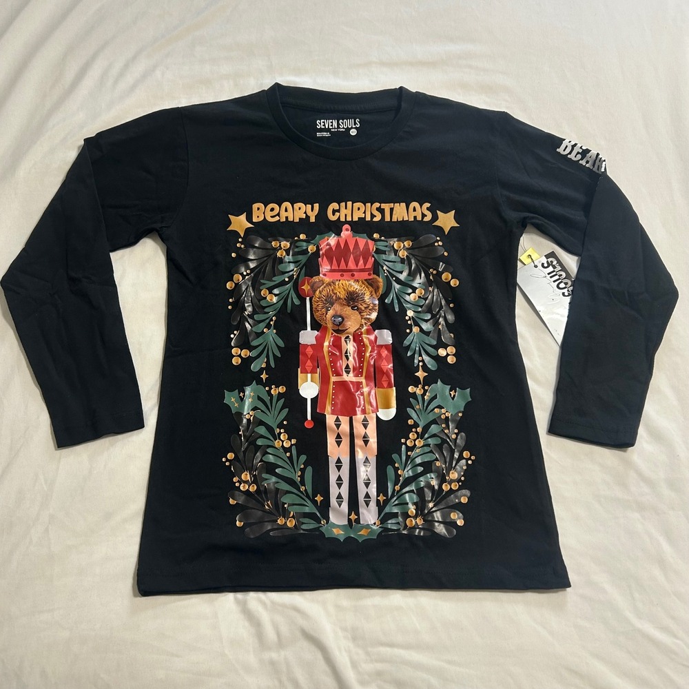 Seven Souls Kids Beary Christmas Nutcracker Bear Long Sleeve Shirt Black 10/12